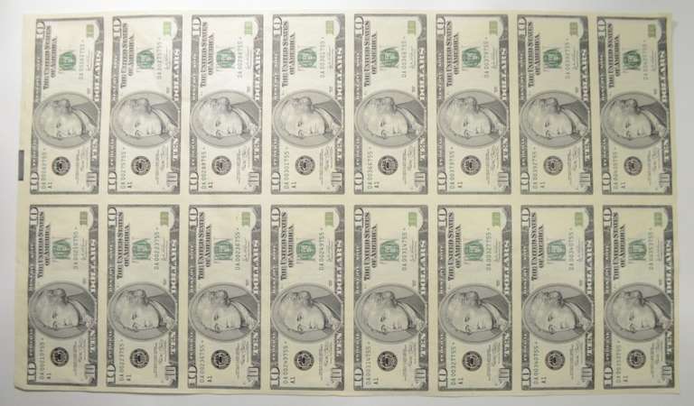 Sheet Of 16 2003 $10 Federal Reserve Notes - Uncut Sheet Of Notes!
