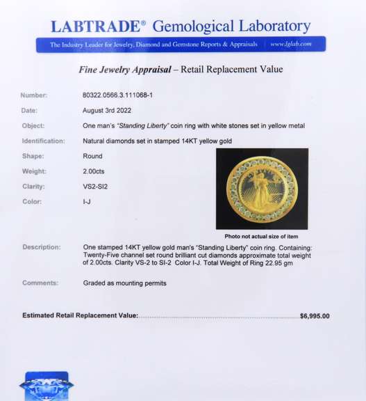 Magnificent Liberty Coin with Round Brilliant Cut Halo Diamond Ring