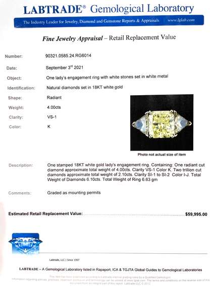 STUNNING!! 6+ Carat Diamond Ring in 18KT White Gold