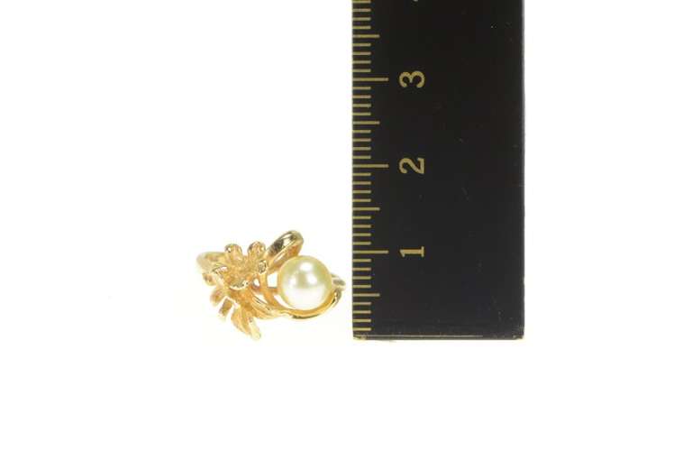 14K Yellow Gold Pearl Floral Cluster Statement Tropical Flower Ring