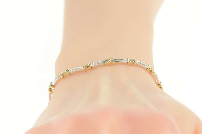 14K White Gold 0.50 Ctw Baguette Diamond Bar X Tennis Bracelet