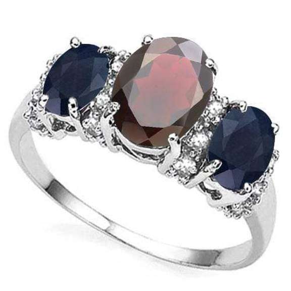 GARNET & ENHANCED GENUINE SAPPHIRE STERLING SILVER RING