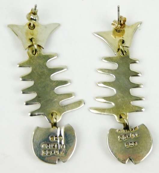 Vintage Mexico Sterling Abstract Fish Earrings