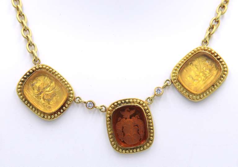 Romantic 18kt Yellow Gold Doris Panos Intaglio and Diamond Necklace