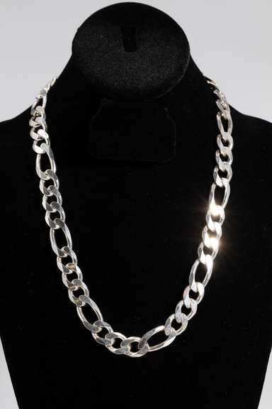 Italian .925 Sterling Silver 13mm 3+1 Figaro Link Chain 22 Inches