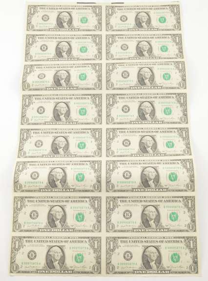 Lot (16) 1981 $2 New York, NY United States FRN Uncut Sheet