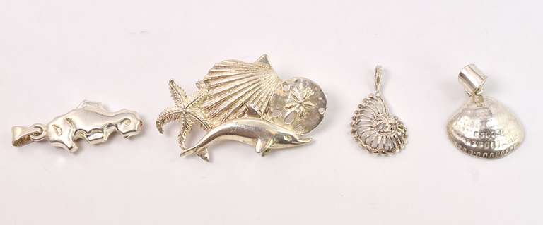 Sea Theme Lot of Sterling Silver Pendants & Slide