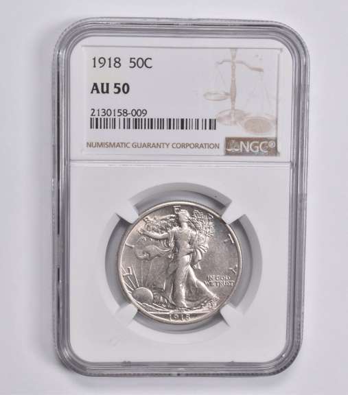 AU50 1918 Walking Half Dollar NGC