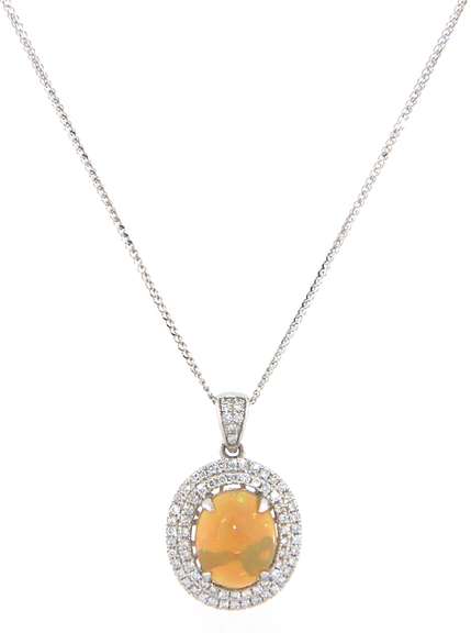 2.94 CTW Opal & Diamond Pendant Necklace in 14K