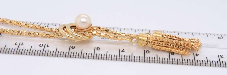 Fabulous 18kt Fancy Link Chain Pearl Tassel Necklace