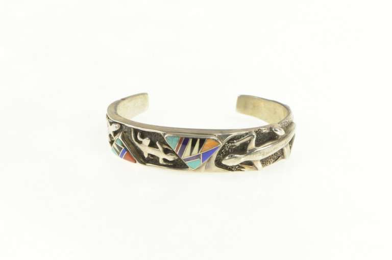 Sterling Silver Native Gloria Livingstone Zuni Lizard Bracelet