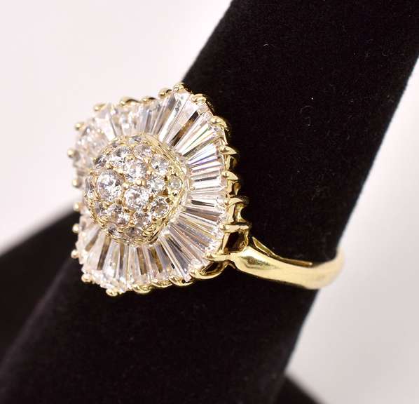 Wonderful CZ Cluster Ring in 14K Yellow Gold