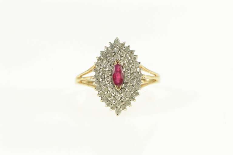 10K Yellow Gold 0.75 Ctw Marquise Ruby Diamond Cluster Halo Ring