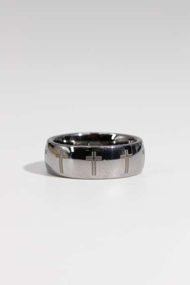 8mm Tungsten Carbide Wedding Band w/Laser Engraved Crosses Size 10