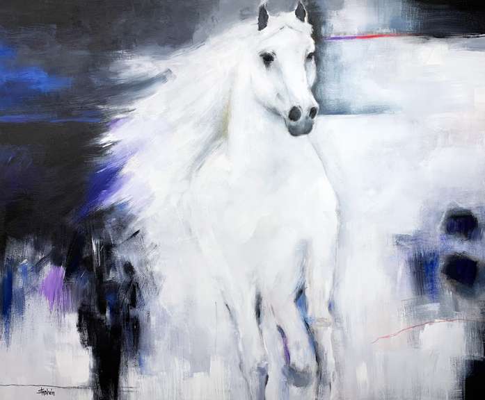 Shaheen Zarookian Mixed Media on Canvas "White Wild Horse"