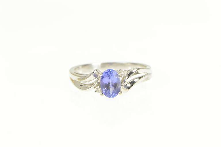 14K White Gold Tanzanite Diamond Bypass Split Classic Ring