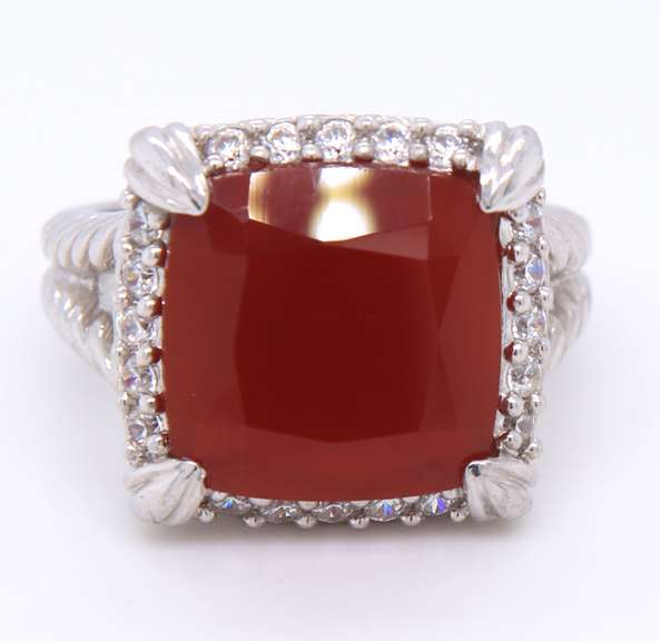 Judith Ripka Sterling Silver Red Carnelian Ring