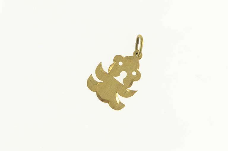 14K Yellow Gold Stylized Diamond Cut Teddy Bear Animal Charm/Pendant