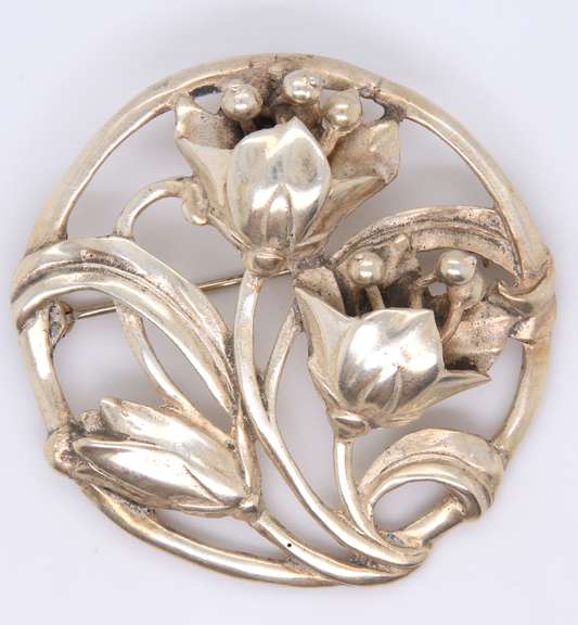 Vintage 925 Sterling Silver Flower Brooch