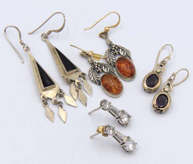 Group Lot of 4 Vintage 925 Sterling Silver Dangle Earrings
