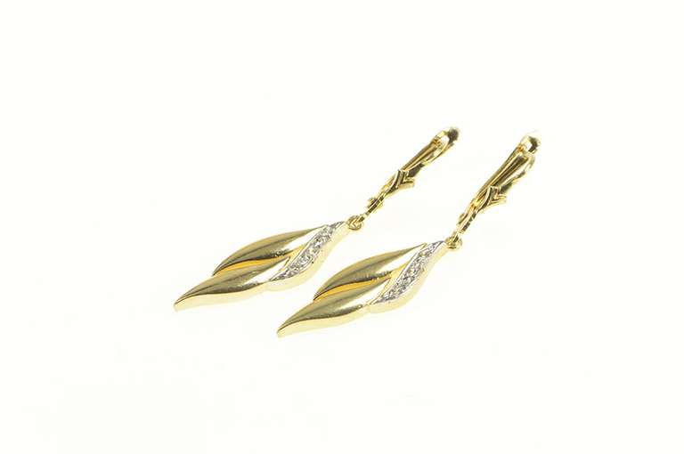 14K Yellow Gold Diamond Curvy Wavy Design Dangle Statement Earrings