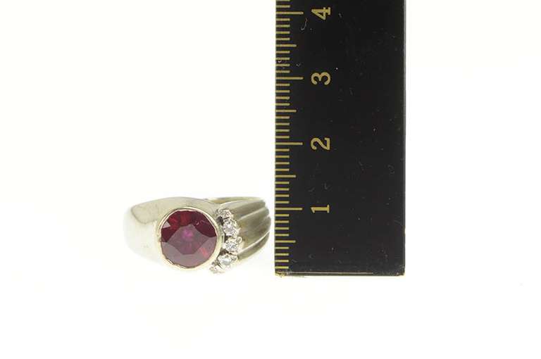 14K White Gold 4.04 Ctw 1940's Syn. Ruby Diamond Statement Ring