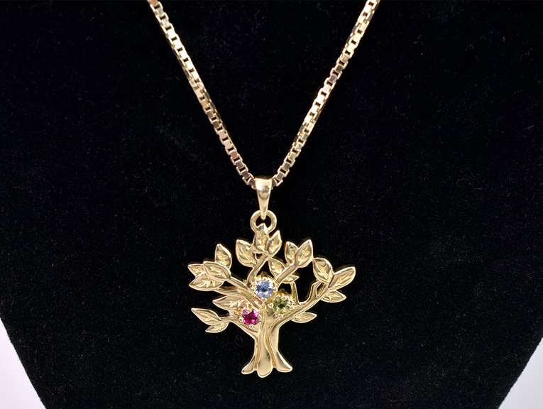 Wonderful Gemstone Tree Pendant in 14K Yellow Gold