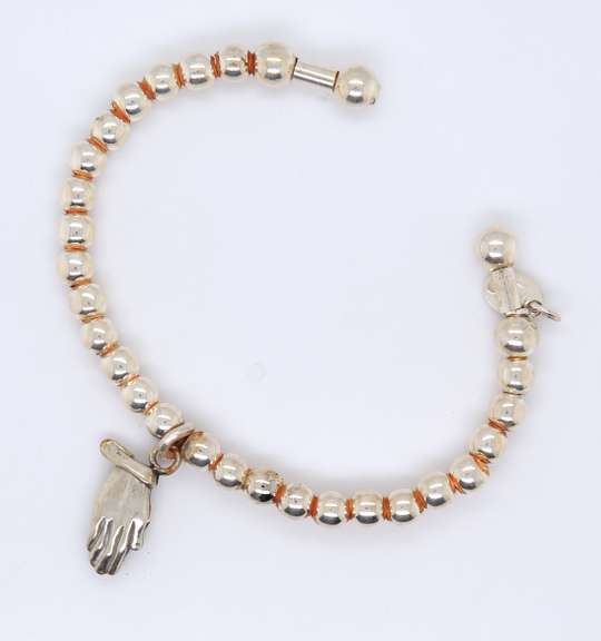 Italian 925 Sterling Silver Beads Cuff Bangle with Praying Hands
