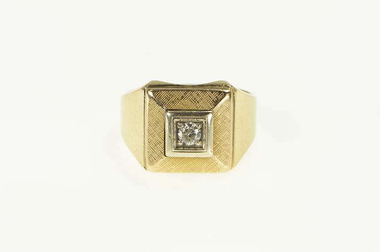 10K Yellow Gold 0.16 Ct Diamond 1960's Men's Squared Ring