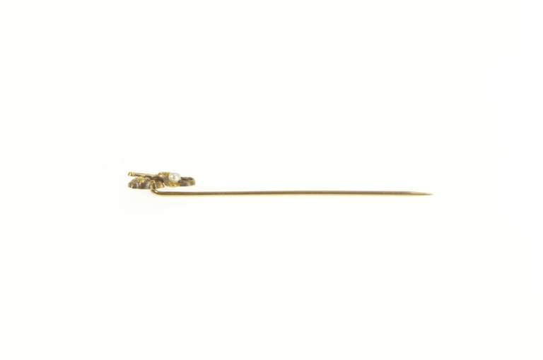 14K Yellow Gold Victorian Dragon Seed Pearl Unique Elaborate Stick Pin