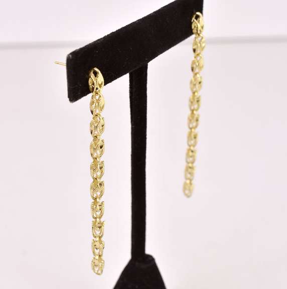 Fancy Dangling Chain Earrings in 14K Yellow Gold