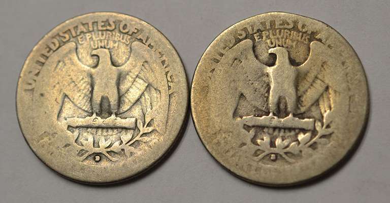 Lot Of 2 1932 D & S Washington Quarters, Circulated.