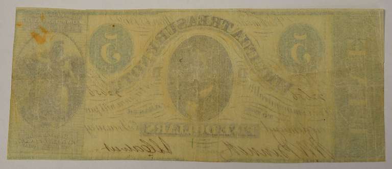 May 13th 1862 $5 Virginia Treasury Note, Circulated.