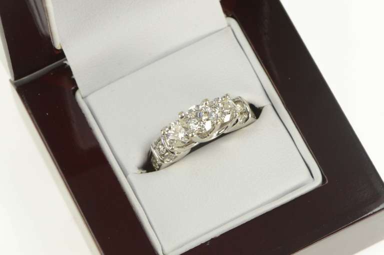 14K White Gold 2.46 Ctw Three Diamond Classic Engagement Ring