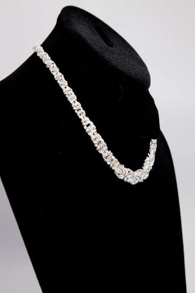 Italian Sterling Silver Graduated Byzantine Necklace 7mm-11mm 16 Inch
