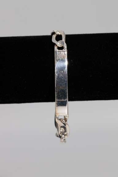 Italian .925 Sterling Silver 8mm Figaro Link ID Bracelet 7 Inches