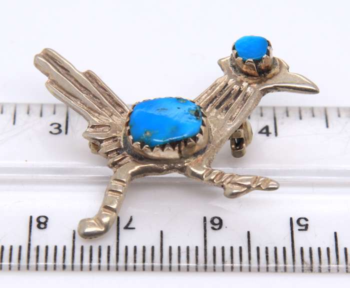 Vintage Sterling Silver Turquoise Road Runner Bird Oin