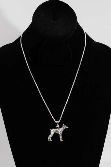 .925 Sterling Silver Doberman Dobie Dog Pendant 26mm x 30mm
