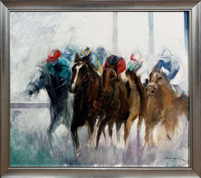 Siamak Etemadi Original Oil on Canvas "Horse Race II"