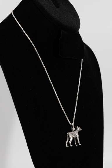 .925 Sterling Silver Doberman Dobie Dog Pendant 26mm x 30mm