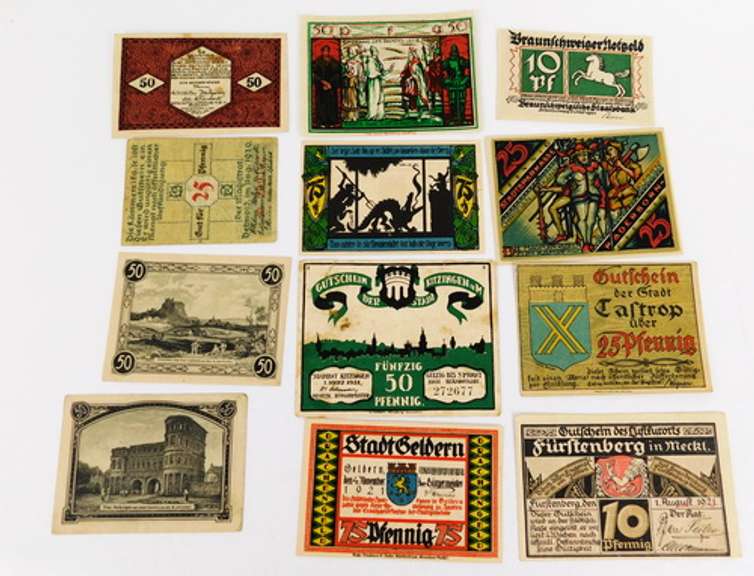 12 Foreign Paper Money Bills - 1920's