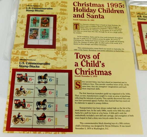 6 U.S. Commemorative Christmas Stamp Blocks