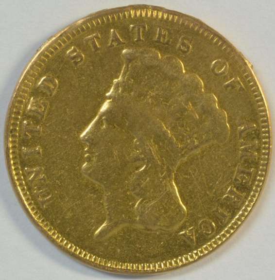 Rare 1874 US $3 Gold Piece, cleaned
