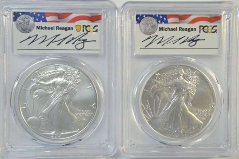 Reagan Signed 1st Day Issue PCGS MS70 2021 & 2022 $1 Eagles