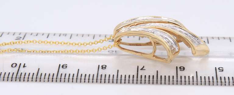 Powerful Yellow Gold Baguette Fan Slide Diamond Pendant on Chain