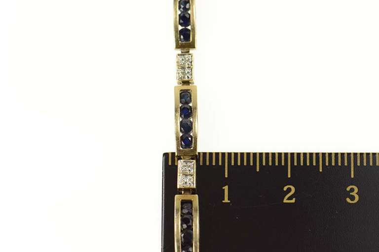 10K Yellow Gold Natural Sapphire Diamond Accent Bar Link Bracelet