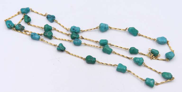 Wonderful Yellow Gold Turquoise Station Necklace
