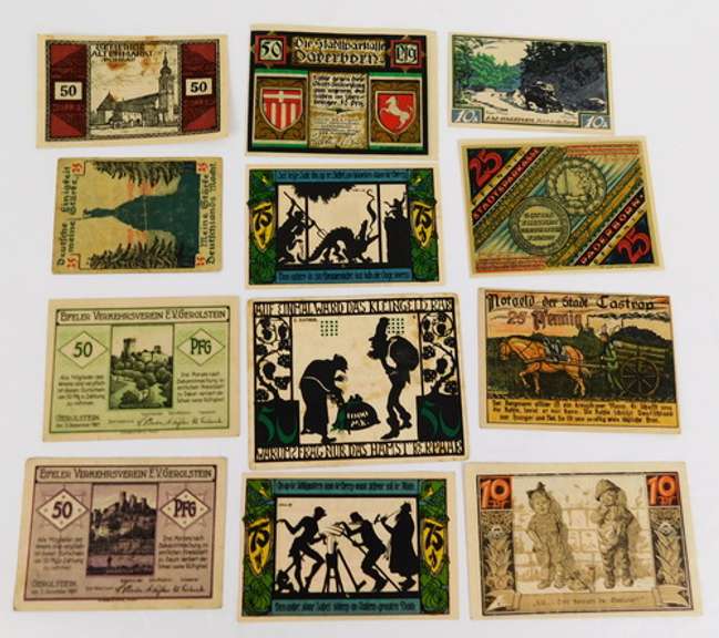 12 Foreign Paper Money Bills - 1920's