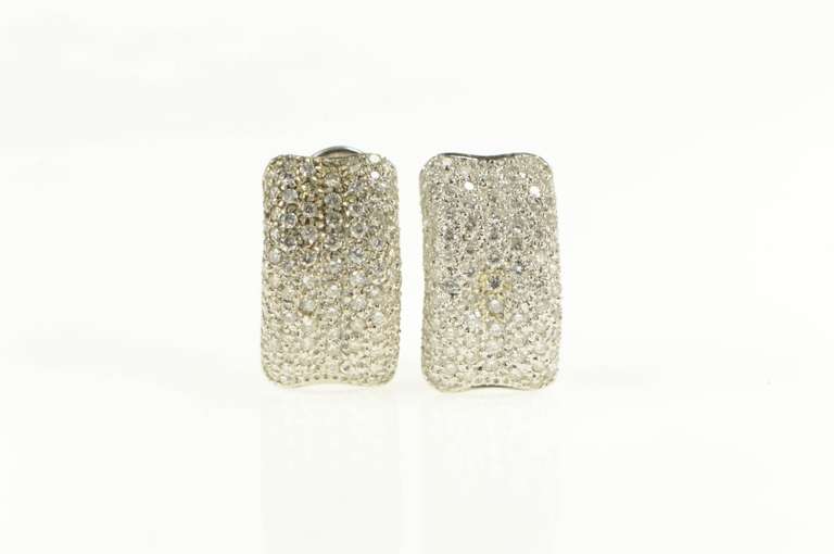 18K White Gold 3.00 Ctw VS Diamond Pave Encrusted Curved Earrings