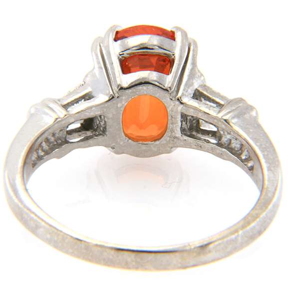 5.66ct Oval Orange Garnet and Baguette Diamond Ring in 18K
